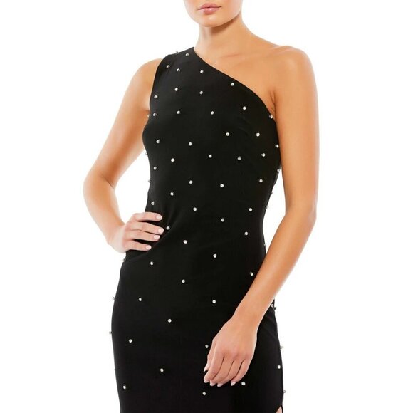 MAC DUGGAL Beaded One-Shoulder Asymmetric Hem Cocktail Dress in Black Size US 12 - Picture 4 of 11